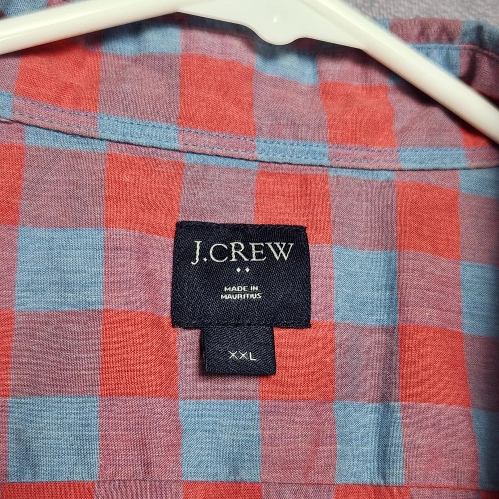 J Crew Mens XXL Red Blue Gingham Short Sleeve Button Down Shirt H4767 SP 18